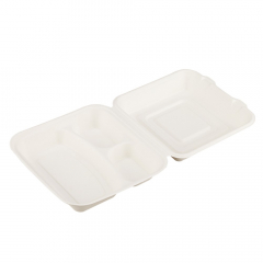 Earth Essentials Bagasse 3 Compartment Clamshell White 200/ctn