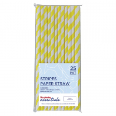 Paper Straw Regular Yellow & White Stripes 25/Sleeve