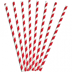 White and Red Striped Paper Straw Regular
