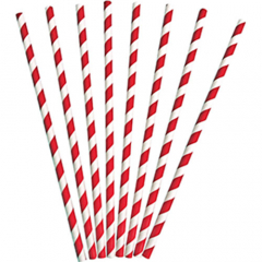 White and Red Striped Paper Straw Regular