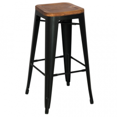Sputnik Barstool Stacking With Pine Seat Matte Black