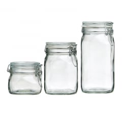 Bormioli Rocco Fido Square Glass Jar & Clip Lid 