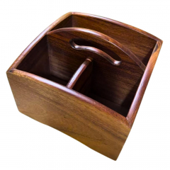 Bistro Style Acacia Cutlery Holder with Handle 190x190x120mm