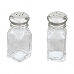 Salt & Pepper Shakers 60ml Square Stainless Steel Top Glass (Pair)