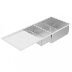 B&F Designer Stratus STB180 Insert Double Bowl with Drainer Tray Left