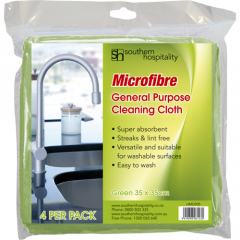 Essentials Microfibre General Purpose Green Cloth 4 Pack