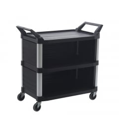 Black 3 Shelf Utility Cart with Three Side Panels