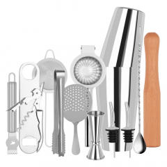 Zanzi Cocktail Set Stainless Steel 14 Piece Plus Bartender Roll
