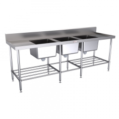 Simply Stainless Triple Sink Bench With Splash Back