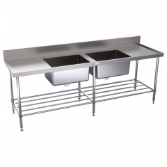 Simply Stainless Double Sink Bench With Splash Back 2400mm