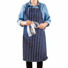 Essentials Collection Bib Apron Navy & White stripes 860x700