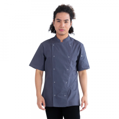 Alex Press Stud Chef Jacket Grey Short Sleeve