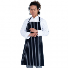 Apron Bib Butchers Woven Black Vertical Stripe