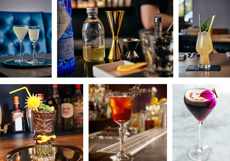 cocktails in a collage lots of colours