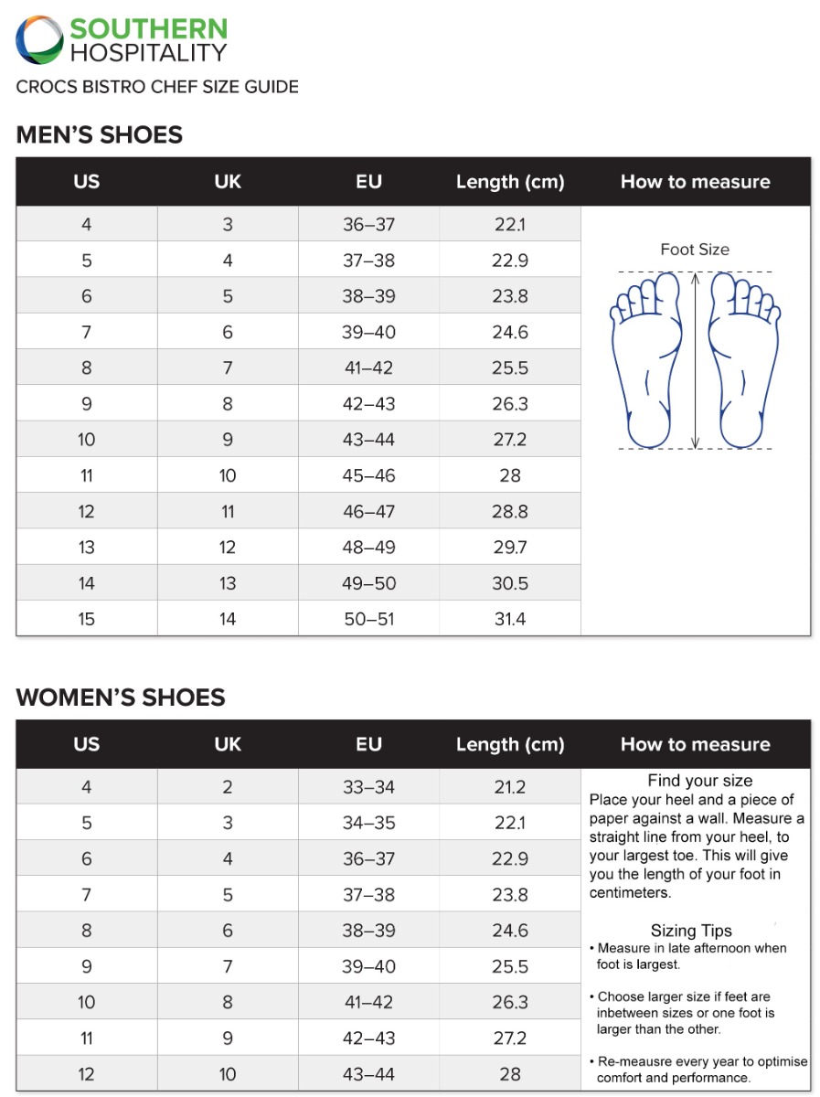 Chef Clothing Size Guide